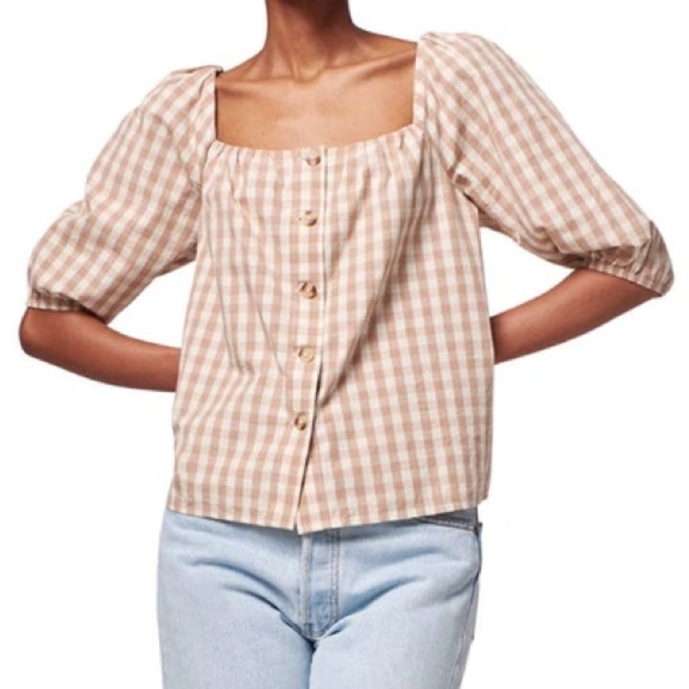Faherty Beige Checkered Blouse - image 2